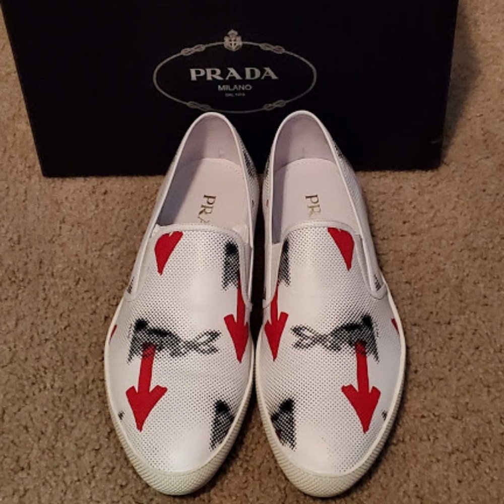Prada Eye Print Slip on Loafers